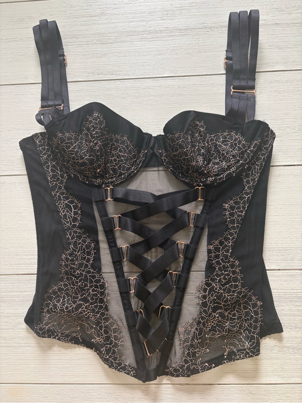 Victoria's Secret Very Sexy Black Bustier/Corset with Gold Embroidery